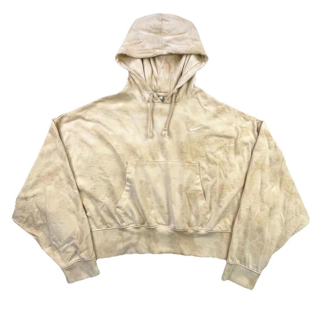 Nike Washed Hoodie Women’s Large  Beige Tie Dye Cropped Sportswear DM6716-126